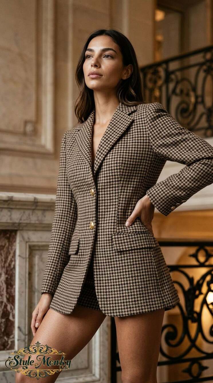 Lord Geoffrey English Riding Habits Brown Houndstooth Fitted Blazer